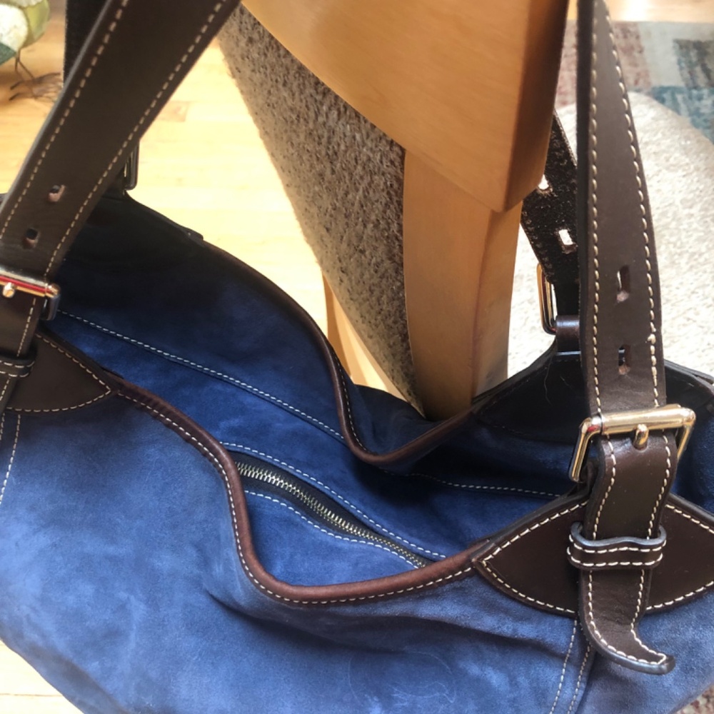 Dooney and Bourke Valerie Navy Suede Hobo Shoulder Bag - Picture 7 of 16